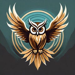 A regal flat vector logo of a wise owl in flight, capturing the essence of freedom and wisdom with minimalist design.