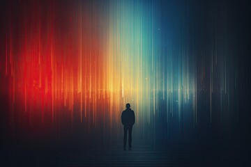 The silhouette of a man on an abstract multicolored background.