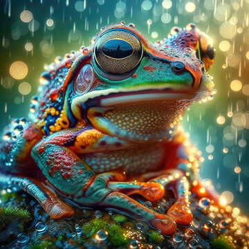 super-macro 5X close-up image of a frog