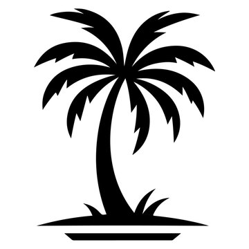 Palm tree summer logo template vector icon, black color silhouette