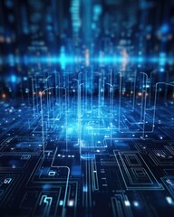 A futuristic holographic blue design. Generative AI.