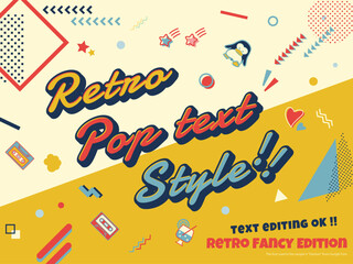 レトロポップなテキスト編集可能なアピアランス文字です。