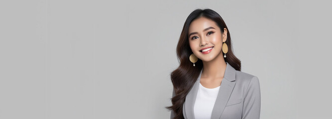 Beautiful a good woman nice fashion half body eye contact and space for design