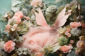 Fototapeta premium Beautiful floral digital backdrop for newborn baby