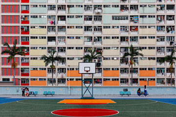 Crowded narrow apartments in the building of Choi Hung public housing estate in Kowloon, Hong Kong,...