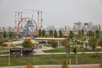 Turkestan, Kazakhstan - October 29 2023: Jibek Joly city park