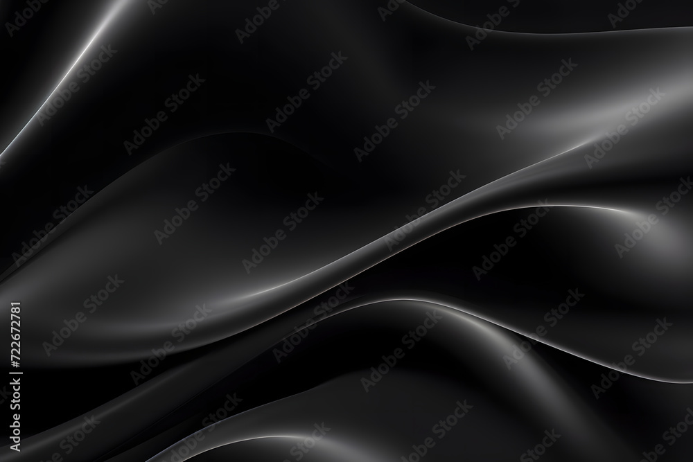 Wall mural abstract freeform fabric or cloth curved or wave chrome dark black. smooth, flowing wrinkled fabric 