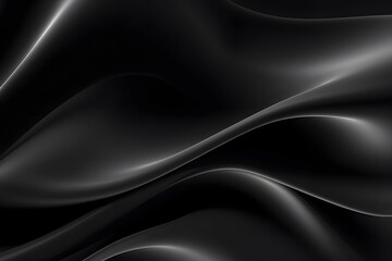 Abstract freeform fabric or cloth curved or wave chrome dark black. Smooth, flowing wrinkled fabric pattern. Copy space. Soft Focus. Glossy surface reflects light or reflection. - obrazy, fototapety, plakaty