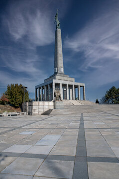 Bratislava, Slovakia - January, 20, 2024 : Slavin memorial monument and cemetery for Soviet Army soldiers who died in WWII. Bratislava. Slovakia.