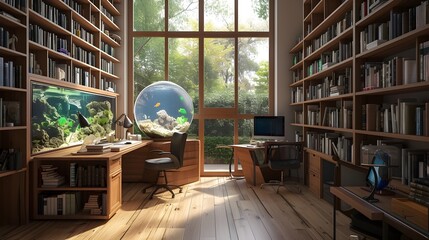realistic photo of a work space with various kinds of furniture