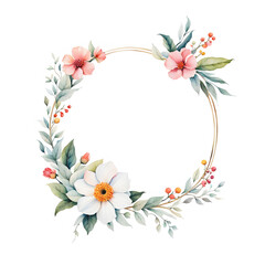 Fototapeta na wymiar white-floral-frame-watercolor-illustration-minimalist-colorful-wreath-no-background-trending