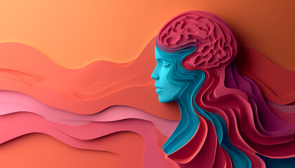 Colorful paper cut forming a profile of a human brain creative concept Art, symbolizing creativity and psychology.