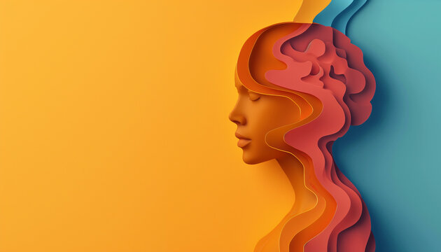 Colorful paper cut forming a profile of a human brain creative concept Art, symbolizing creativity and psychology.