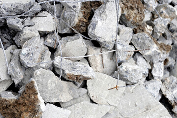 Piles of rubble after house demolition