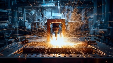 Power of Metalworking: Fiery sparks and molten metal, power and precision of industrial machinery