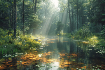 Obraz premium Whispers of the Forest, Mystical Landscape Scene