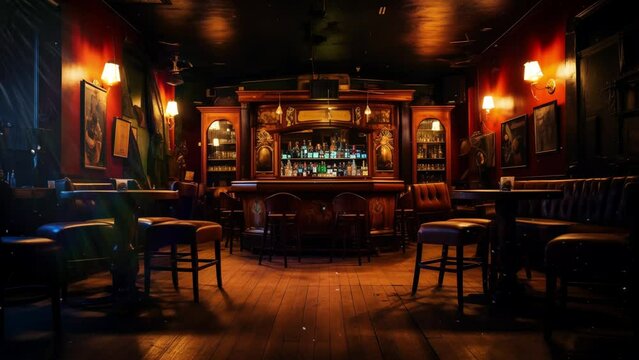 Blues Bar Soulfulness An intimate blues bar with low. seamless looping overlay 4k virtual video animation background 
