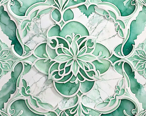 Elegant Moroccan Tiles and Vintage Damask Pattern Background with Marble Swirls Gen AI - 722678944