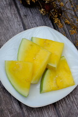 Watermelon (Citrullus lanatus) is a fruit that comes from the African desert. Yellow watermelon has a higher vitamin C content than  watermelon. Good for boosting immune system. 