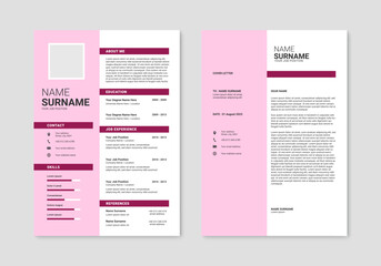 Minimalist resume and cover letter layout design. Professional resume cv template. Vector illustration - obrazy, fototapety, plakaty