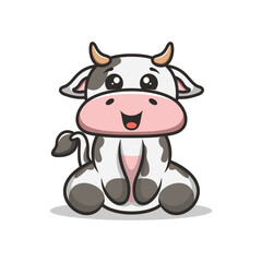 Illustration Cute Cow Mascot Logo