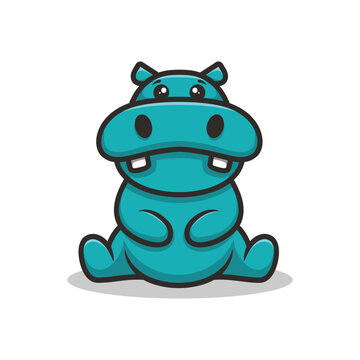 Illustration Cute Hippo Mascot Logo