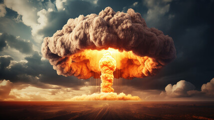 Nuclear explosion of an atom bomb with a mushroom cloud