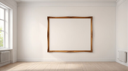 The background of the room with flowers on the right and left sides, white wall. Room background with multiple frames