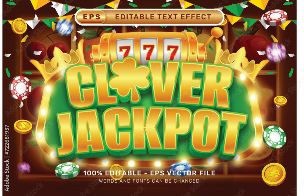 Poster clover jackpot 3d text effect and editable text effect whit spin and st patrick's day element