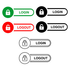 Login and logout icons on white background. Login and logout icons, vector icon in trendy flat style. Set of sign out, Sign in vector icon. lock and unlock symbol.