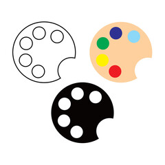 Painter palette icon vector. Palette icon, Art icon, vector illustration. Palette black drawing icon vector. Painting supplies, color palettes, colorful tubes, watercolors, oil paints, acrylic paints.