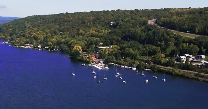Aerial fall video of the south end of Cayuga Lake, Ithaca, NY.  10-05-2022	