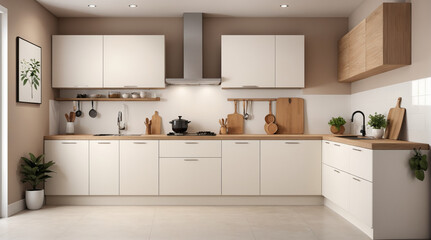 Simple and minimalist kitchen. Modern kitchen with simple colors