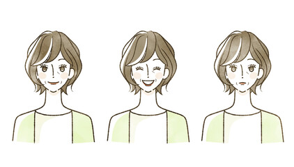 中年女性の表情セット