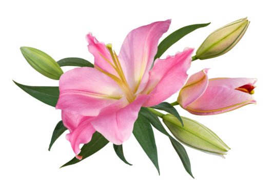 Beautiful pink lily flower bouquet isolated on transparent background