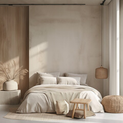 Fototapeta na wymiar Minimalist modern bedroom interio. Generative AI