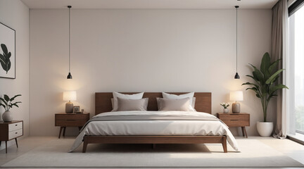Simple and minimalist bedroom. Aesthetic bedroom with simple colors