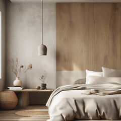 Minimalist modern bedroom interio. Generative AI
