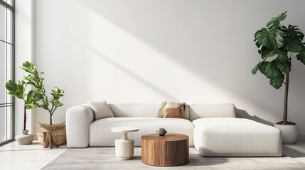 Fototapeta na wymiar Minimalist modern living room interior. Generative AI