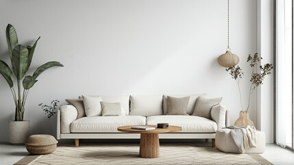 Minimalist modern living room interior. Generative AI