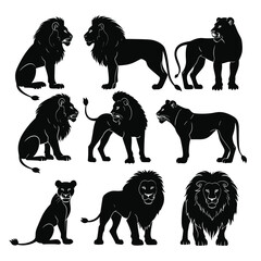 lion silhouette vector set design
