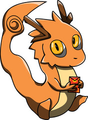 Baby Dragon Holding Red Envelope Vector Illustration