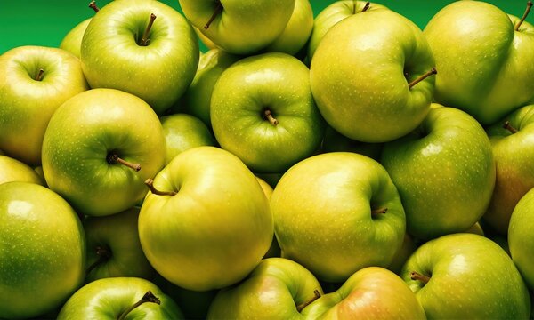 green and yellow ripe apples as a background