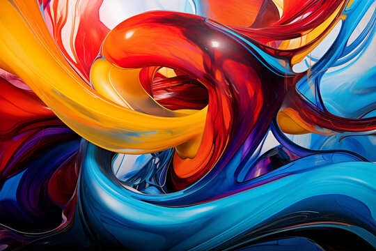 Dive into the mesmerizing world of abstract swirled squiggles in liquid metal style, featuring colorful landscapes with light crimson, azure, dark yellow, and sky-blue hues.