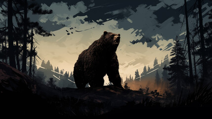 Enchanted Wilderness with Bear. Generative AI. - obrazy, fototapety, plakaty
