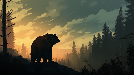 Enchanted Wilderness with Bear. Generative AI. - obrazy, fototapety, plakaty