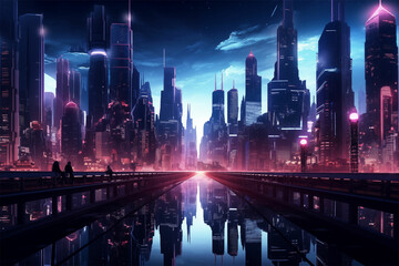 Fototapeta na wymiar Immerse yourself in a mesmerizing scifi city skyline wallpaper with anime aesthetic, blending dark turquoise, light magenta, and enchanting cityscapes, perfect for video montages and manapunk enthusia