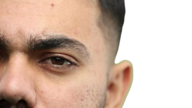 Man's eyes, close-up, on a white background