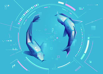 low poly Koi fish with futuristic element