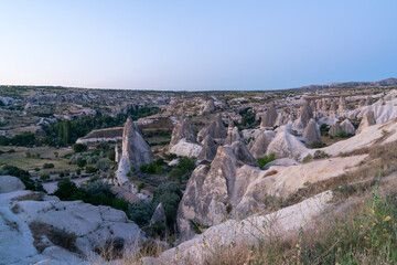 View of Goreme Valley and National Park with characteristic rock formation.